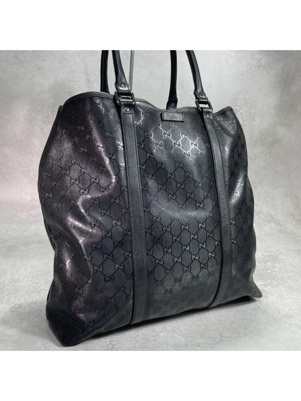 Gucci GG Tote Bag Imprime Black Leather Logo